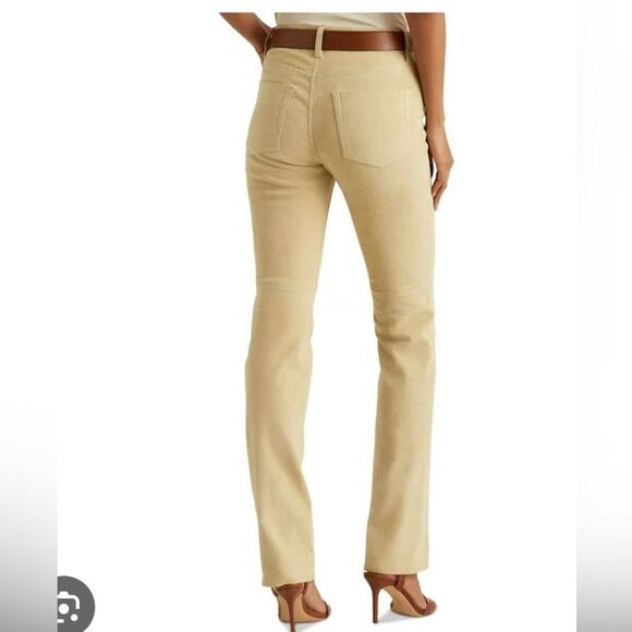 NWT 695.00 RALPH LAUREN BLACK LABEL PARCHMENT Straight High Waist SUEDE PANTS 6 - Picture 3 of 5